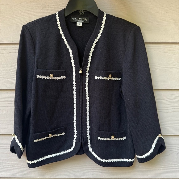 St. John Black Blazer with White Accents